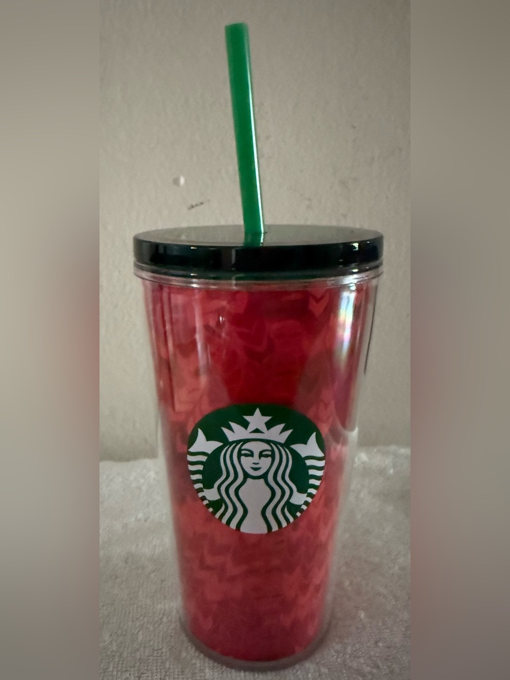 Starbucks Pink and Red Logo Travel Tumbler with Black Lid
